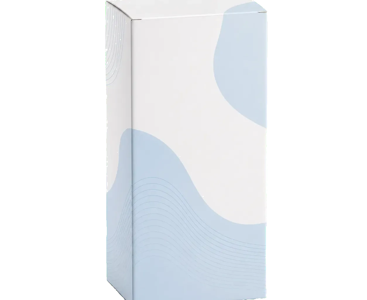 Auto-bottom box closed front three-quarter view with clean printed paperboard panels