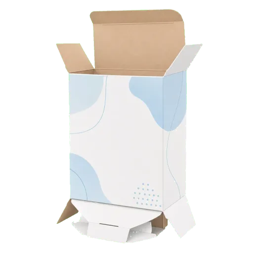 Auto-bottom box open view showing tuck flaps and inner paperboard structure