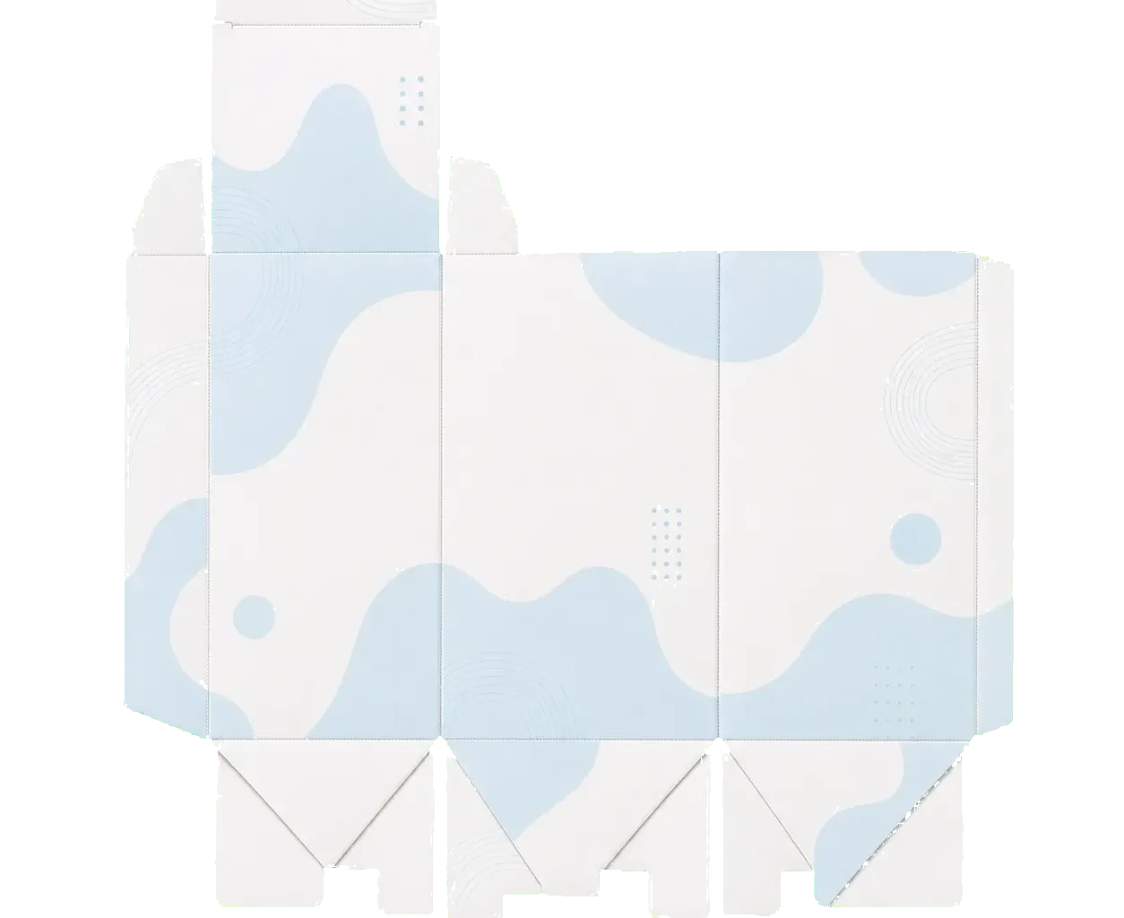 Auto-bottom box unfolded carton blank with connected panels, flaps, and crease lines