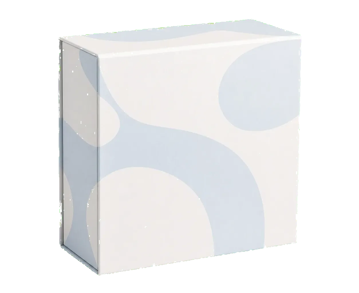 Collapsible rigid box closed front three-quarter view with premium wrapped rigid board