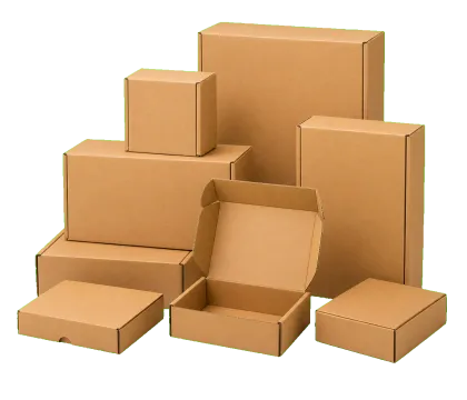 Corrugated shipping boxes representing different flute and board construction choices
