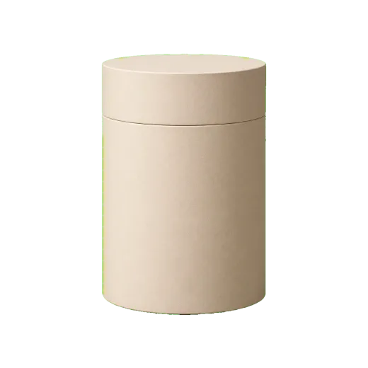 Cylinder rigid box closed front three-quarter view with premium wrapped rigid board