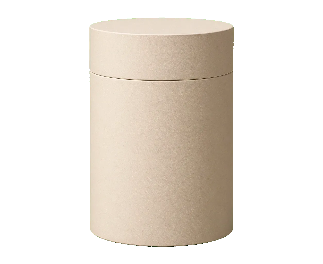 Cylinder rigid box closed front three-quarter view with premium wrapped rigid board