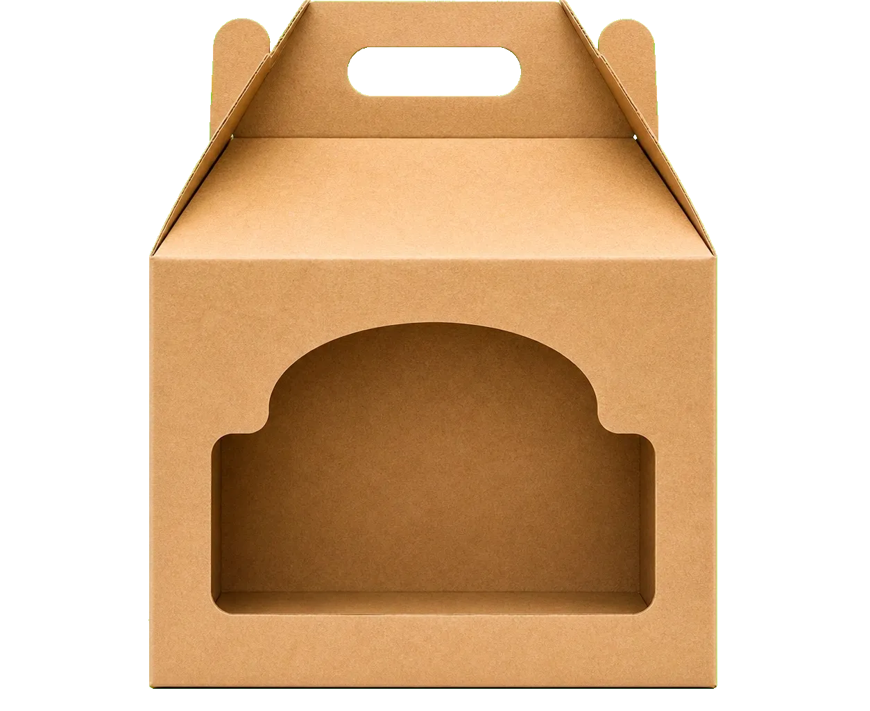 Die-cut corrugated box closed front three-quarter view showing custom corrugated board structure and branded shipping form