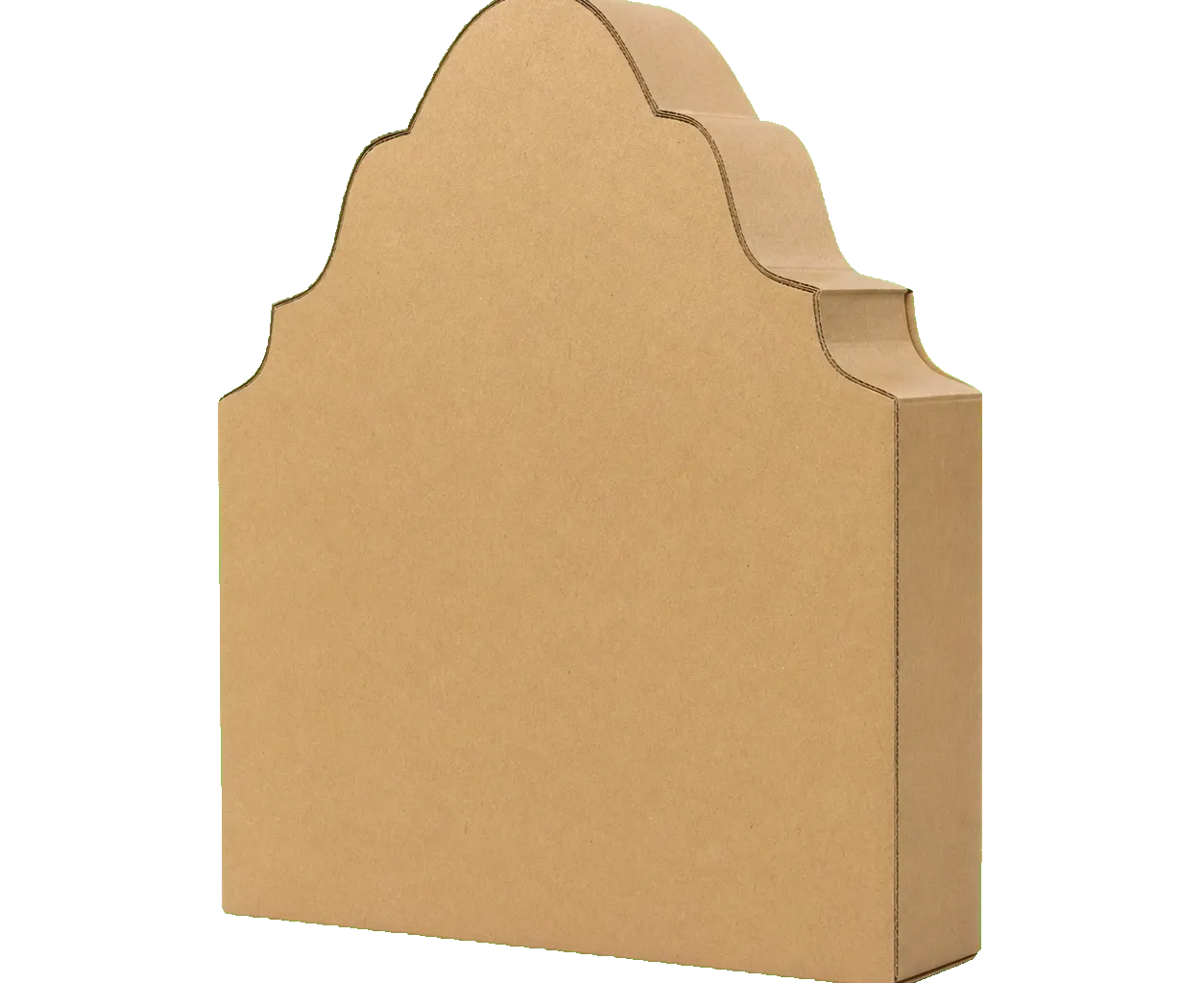 Die-cut corrugated box side view showing board depth, flute thickness, and folded edge detail