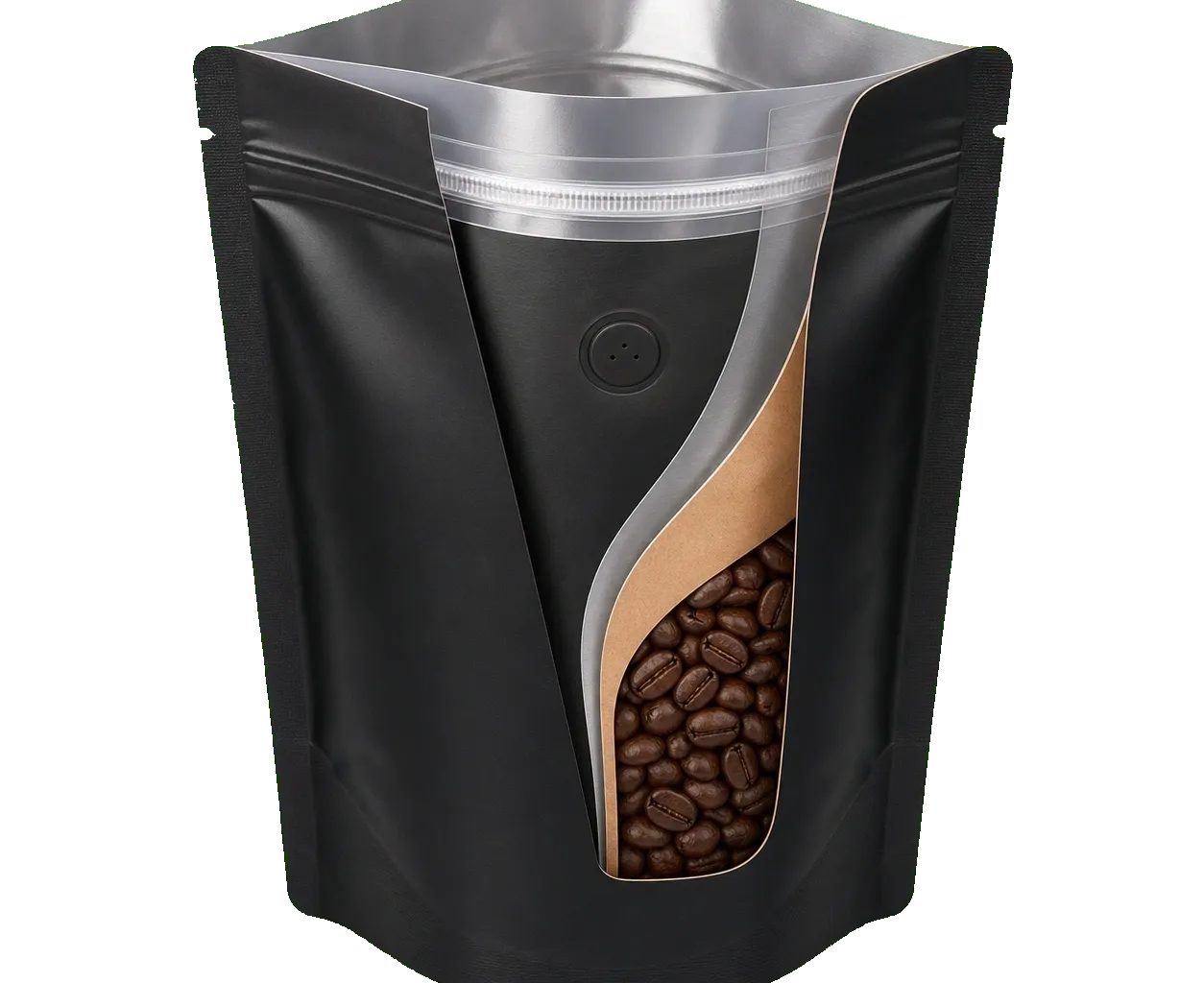 Flat-bottom pouch open view showing closure, fill opening, and interior pouch structure