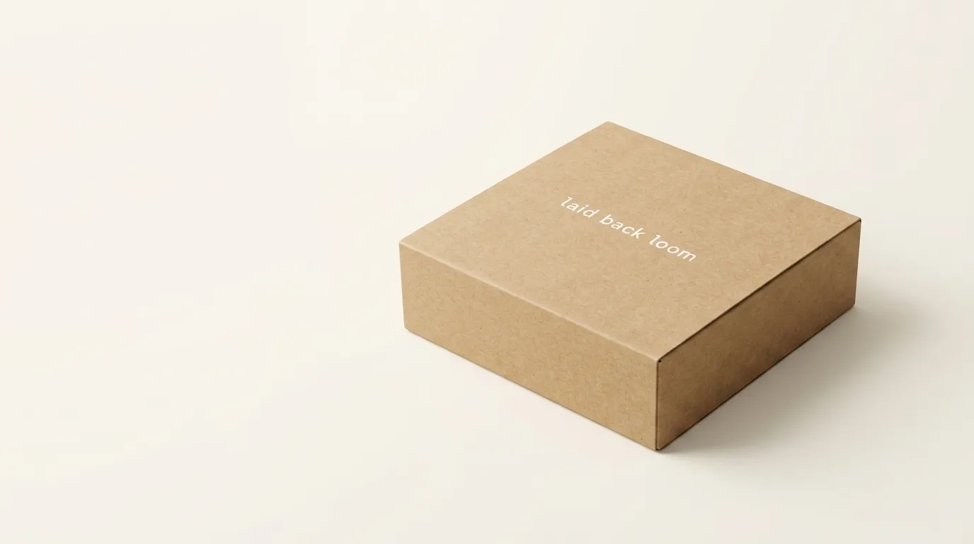 Closed kraft corrugated belt box in a wide three-quarter studio view