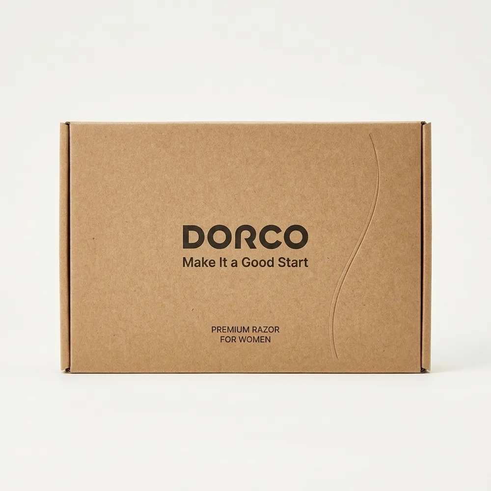 Closed custom kraft magnetic gift box with black printed razor branding