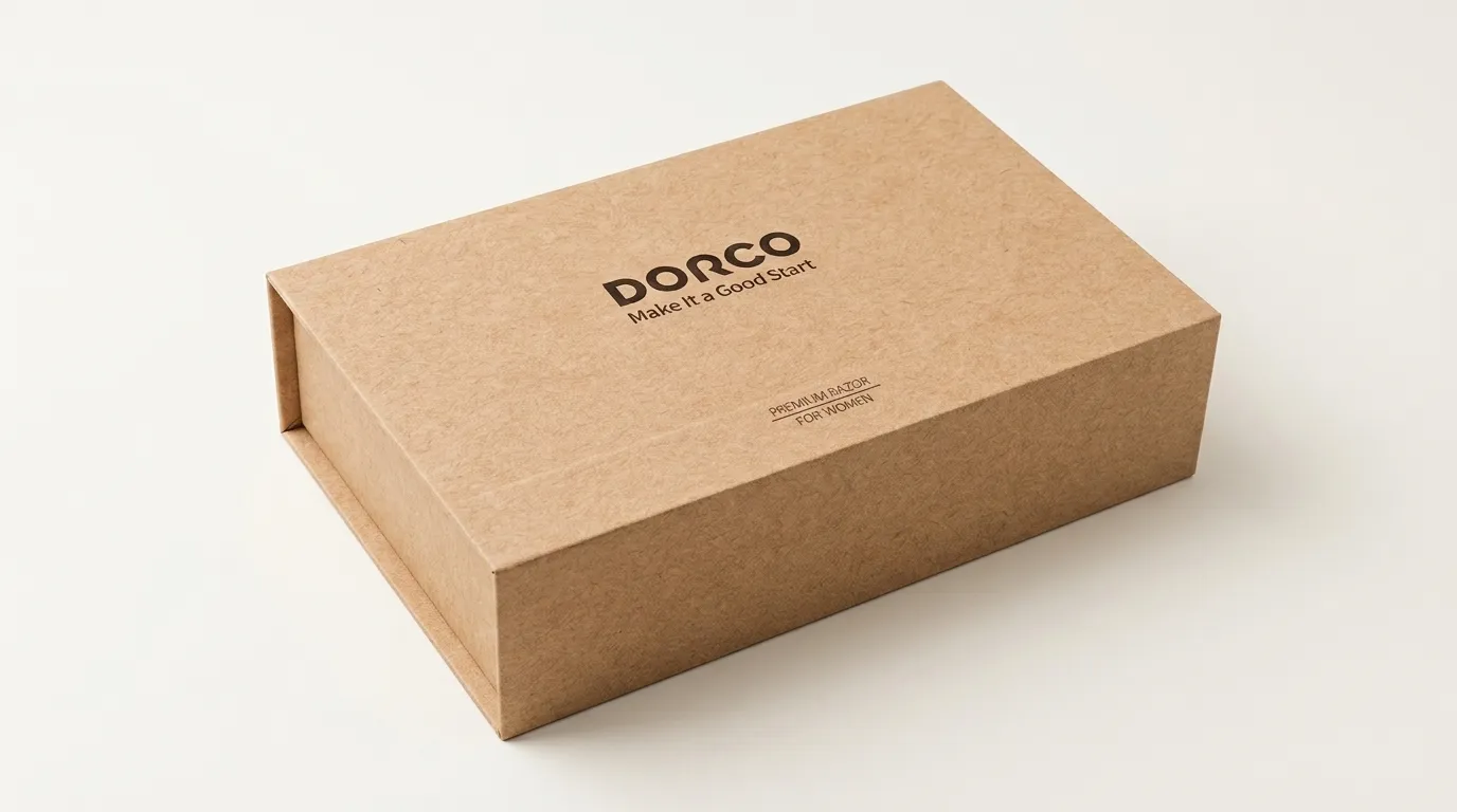 Wide three-quarter view of a closed custom kraft magnetic gift box