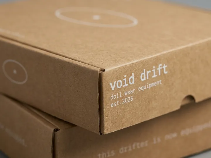 Close-up of white one-color printing on a folded natural kraft mailer corner