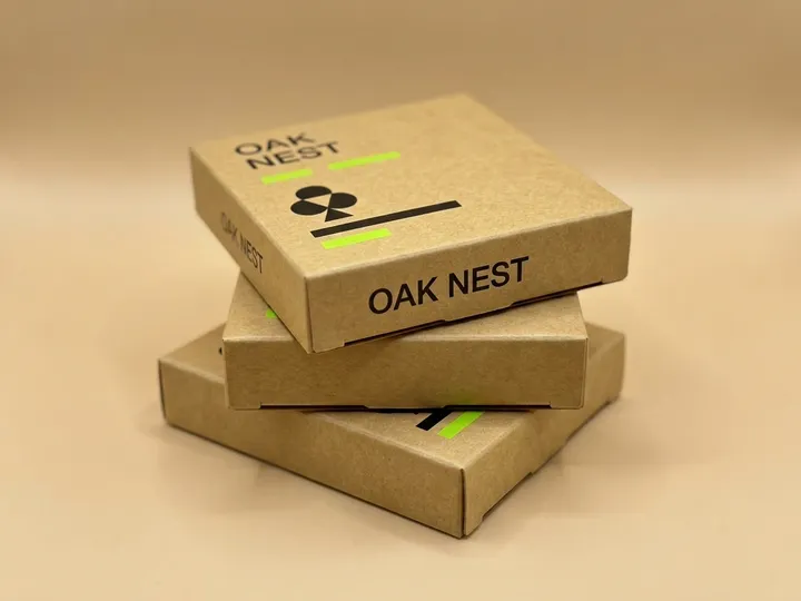 Kraft underwear box with black print and fluorescent-green graphic bars