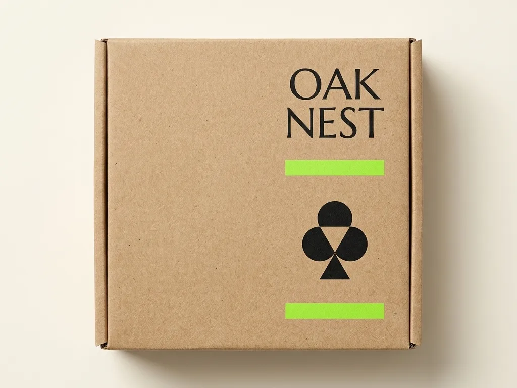 Closed square custom kraft underwear box with English OAK NEST artwork