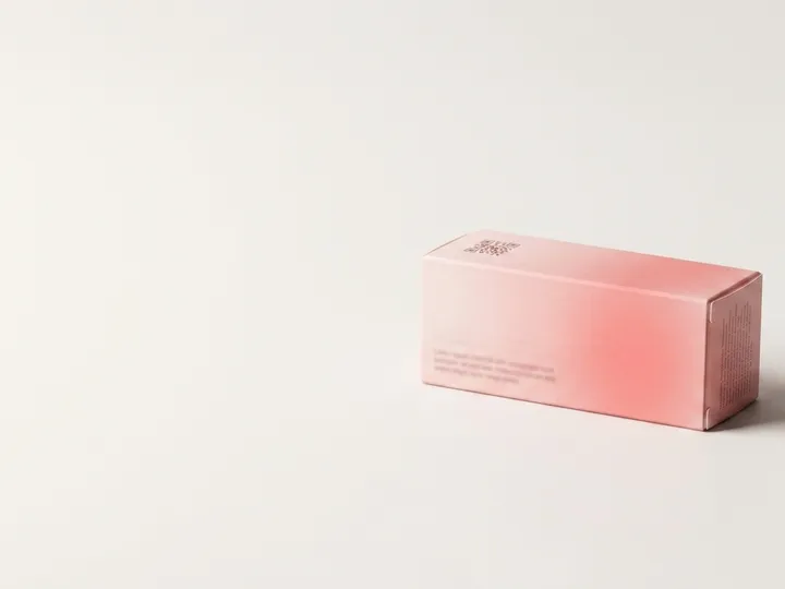 Pink lipstick carton on a white background showing its slim profile