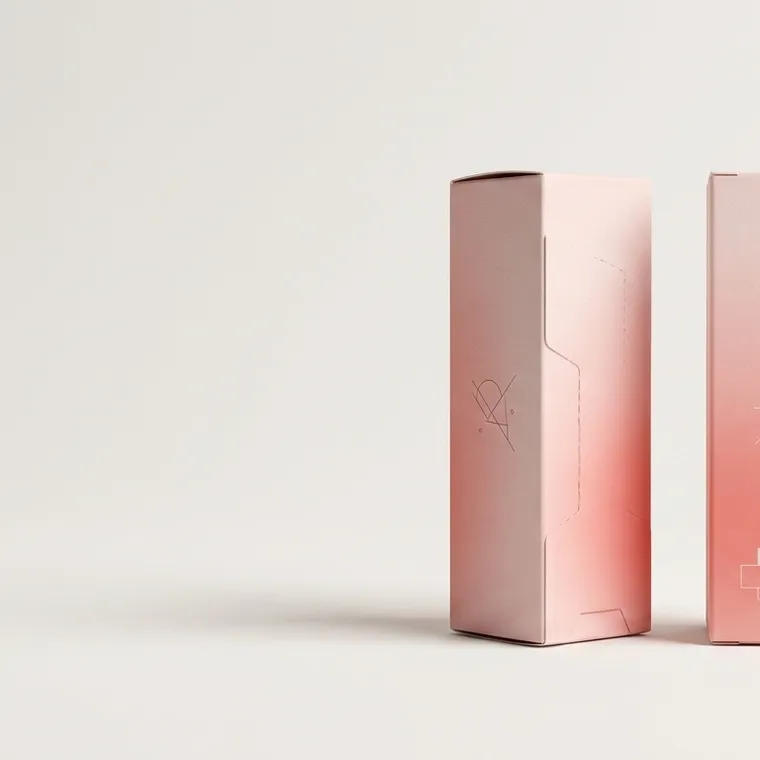 Two pink straight tuck end lipstick cartons with a slim rectangular format