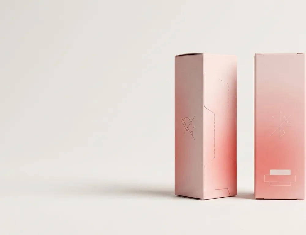 Two pink straight tuck end lipstick cartons with a slim rectangular format
