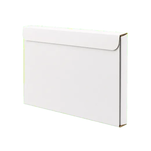 Literature mailer side view showing board depth, flute thickness, and folded edge detail