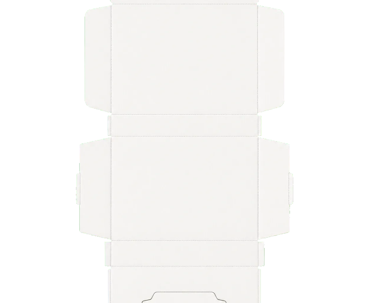 Literature mailer unfolded corrugated blank showing panels, flaps, score lines, and locking areas