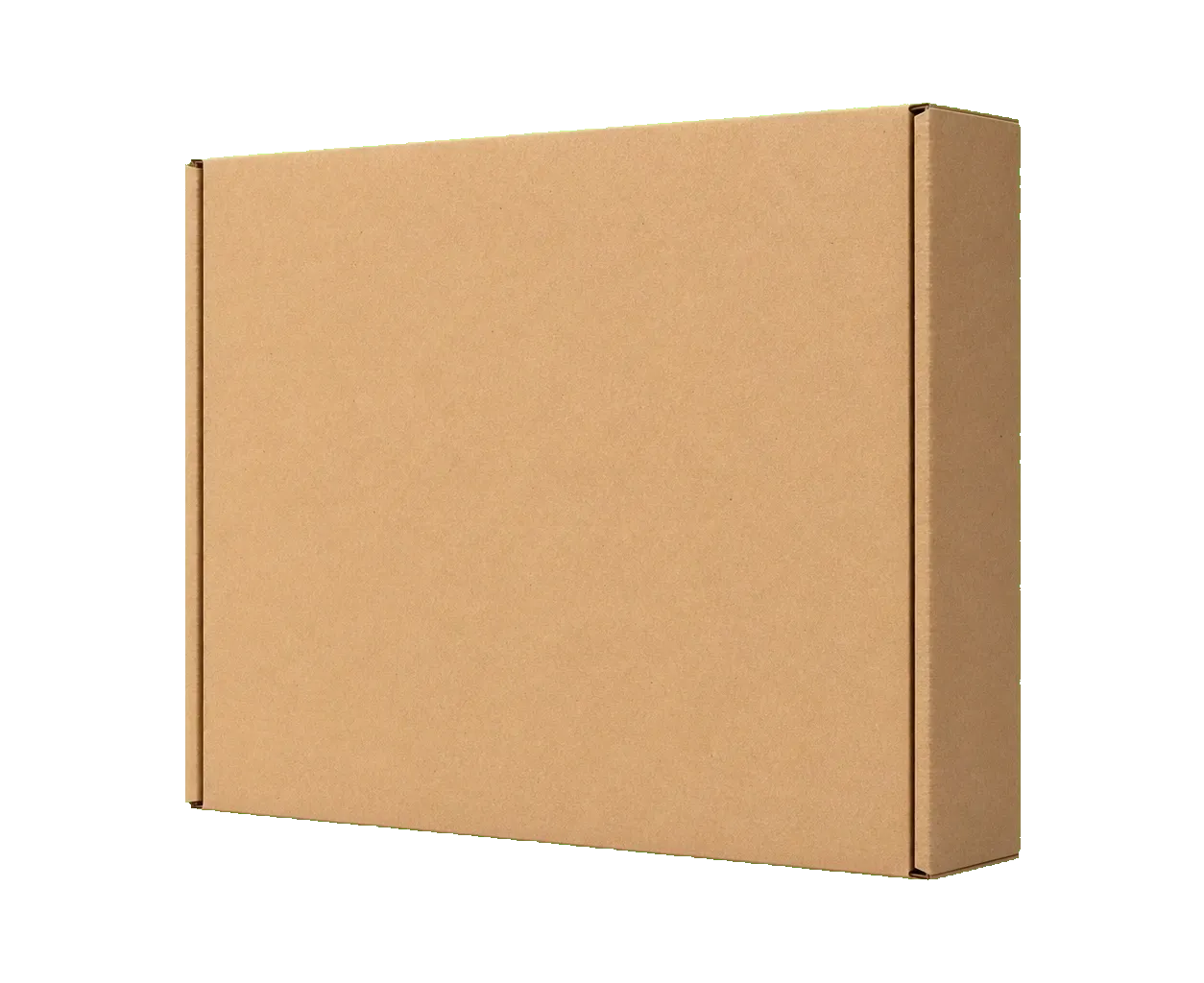 Custom printed mailer box side view showing board depth, flute thickness, and folded edge detail