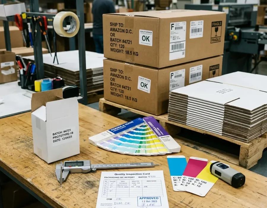 Paper box quality control sample for packaging production service