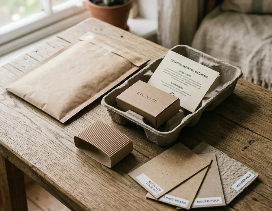 Eco friendly paper packaging materials and molded pulp samples