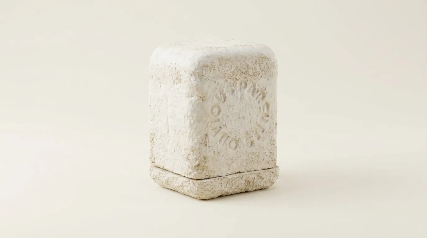 Closed mycelium packaging in a three-quarter studio view