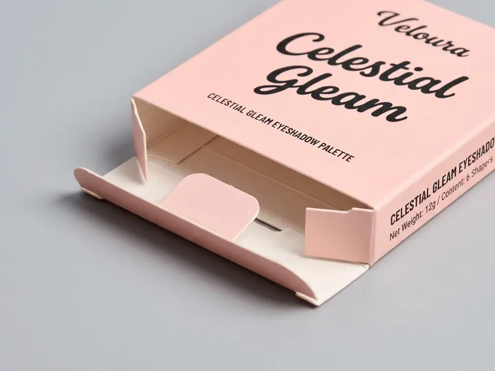 Close view of the open locking tuck-end closure on a pink palette carton