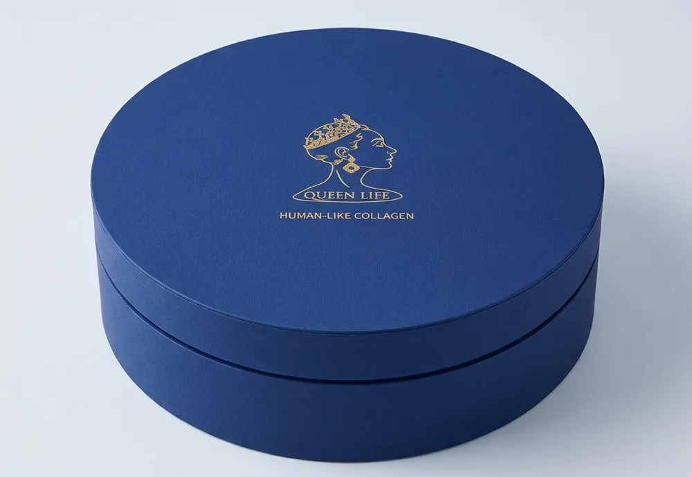 Custom round rigid influencer PR box with fitted EVA insert