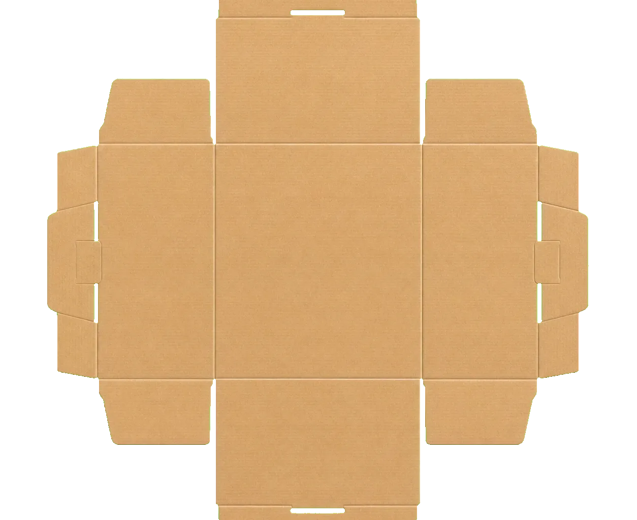 RSC corrugated shipping box unfolded corrugated blank showing panels, flaps, score lines, and locking areas