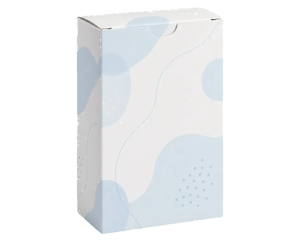RTE box closed front three-quarter view with clean printed paperboard panels