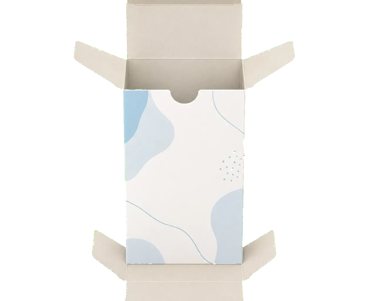 RTE box open view showing tuck flaps and inner paperboard structure