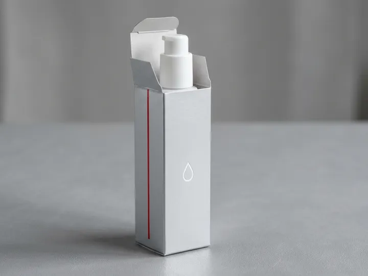Open silver matte tuck end serum box with a plain 60ml bottle fit test
