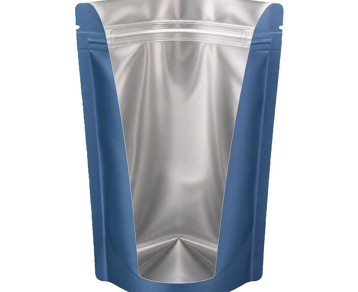 Stand-up pouch open view showing closure, fill opening, and interior pouch structure