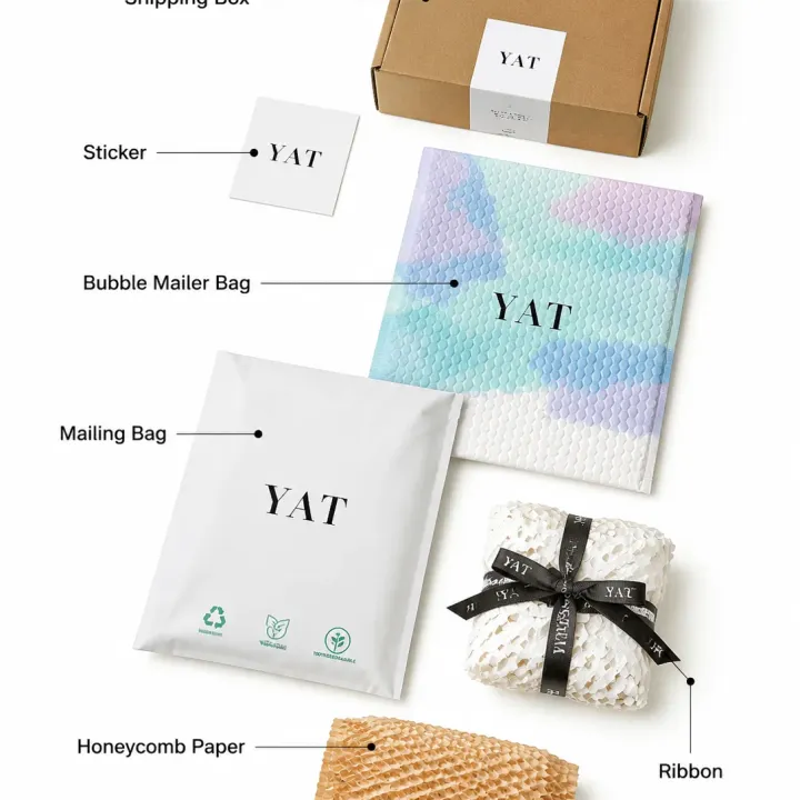 Open subscription box packaging with branded interior