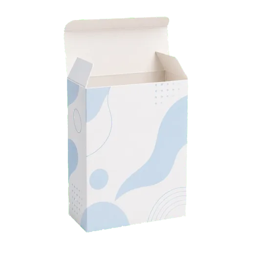 Straight tuck end folding carton with top flap open showing the inner paperboard and tuck closure