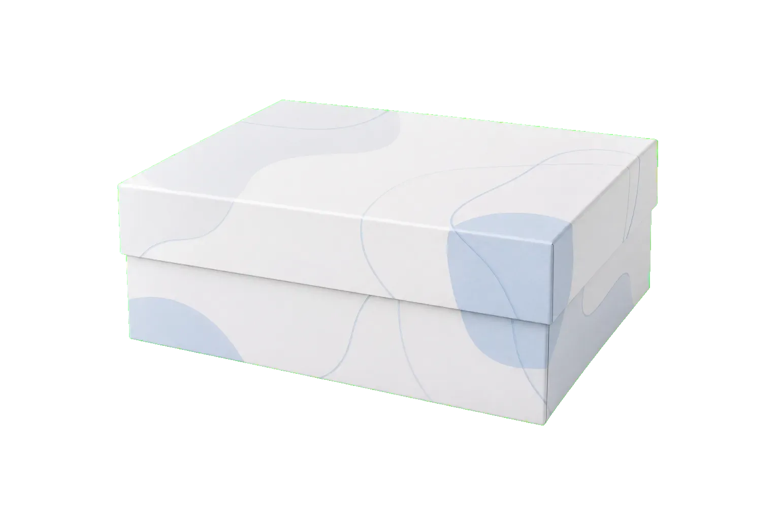 Two-piece rigid box closed front three-quarter view with premium wrapped rigid board