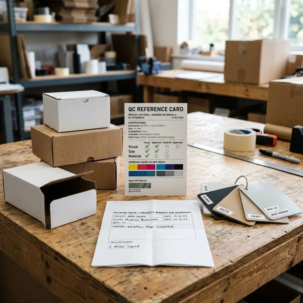 Packaging planning evidence with material, sample, and production details