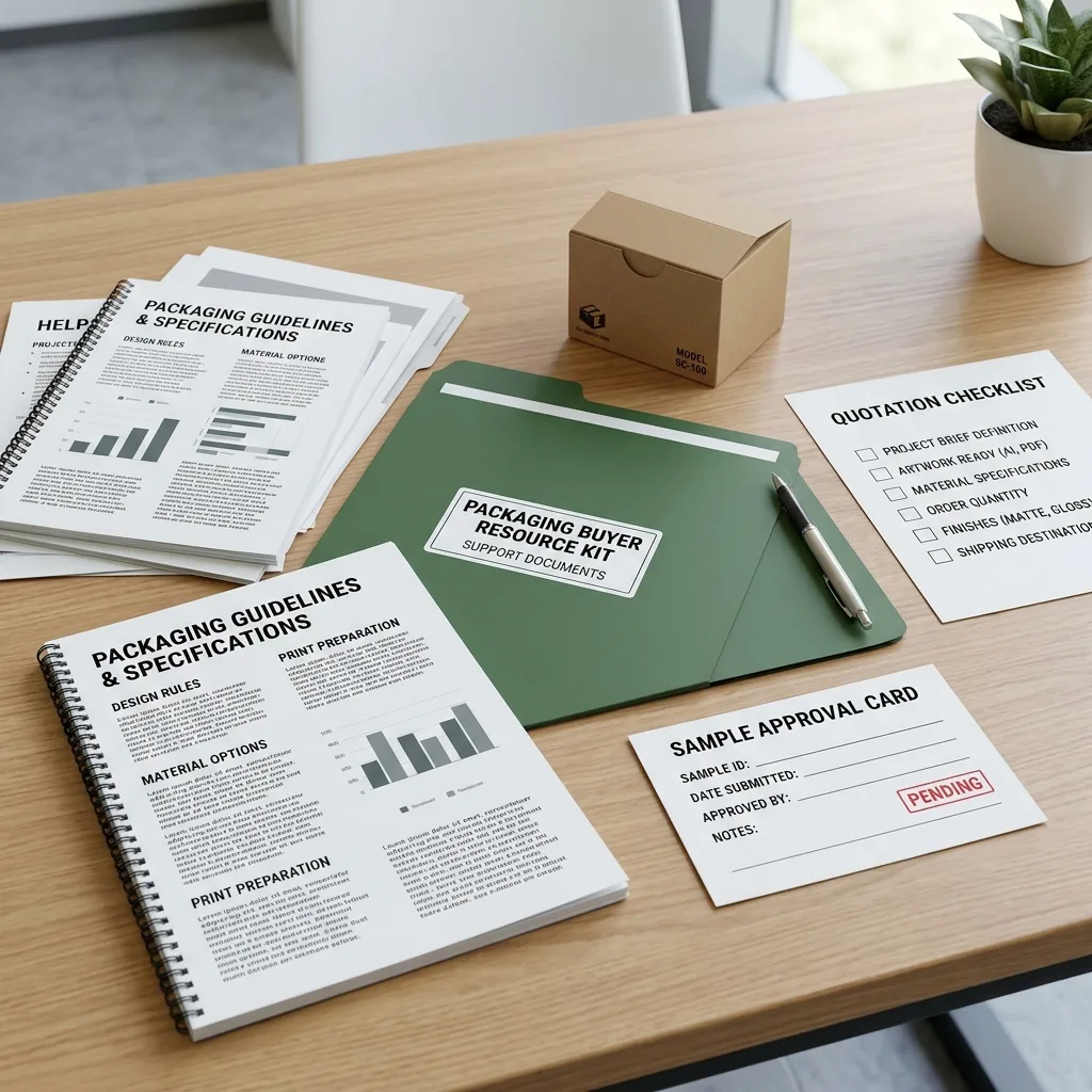 Packaging support guides, quote checklist, and sample approval documents