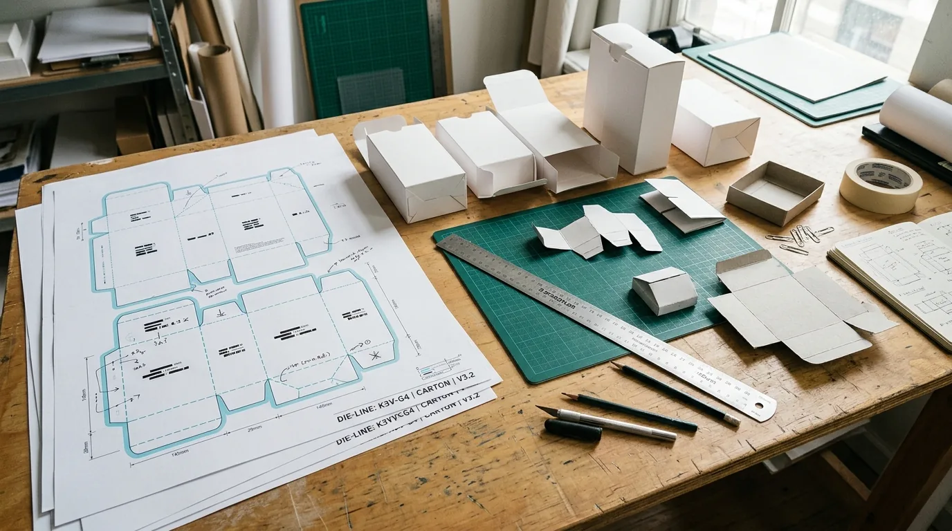 Packaging dieline sheets and blank box mockups for template review