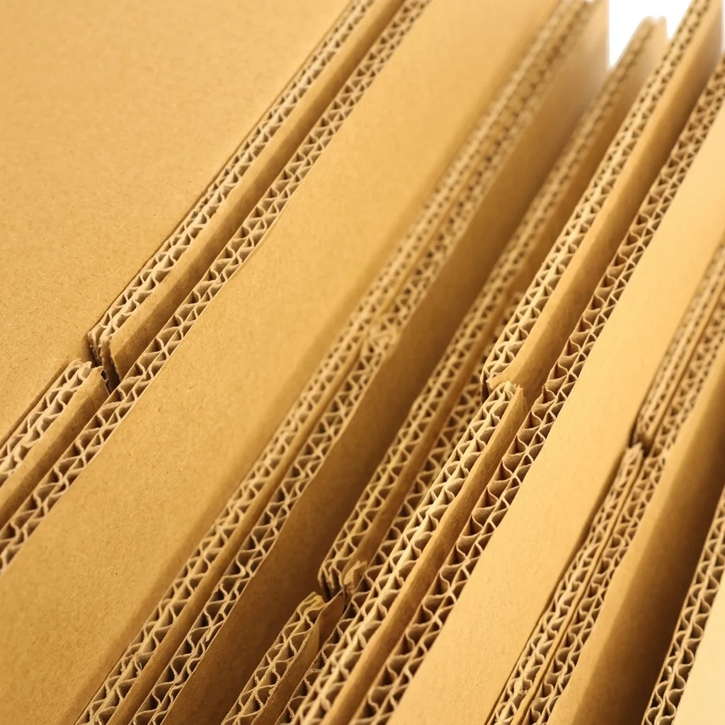 Close view of EB-flute corrugated board channels and liners