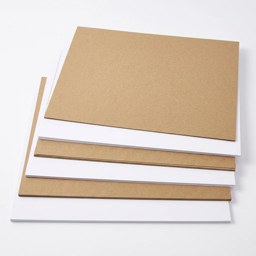 Layered CCNB sheets showing white coated faces and grey backs