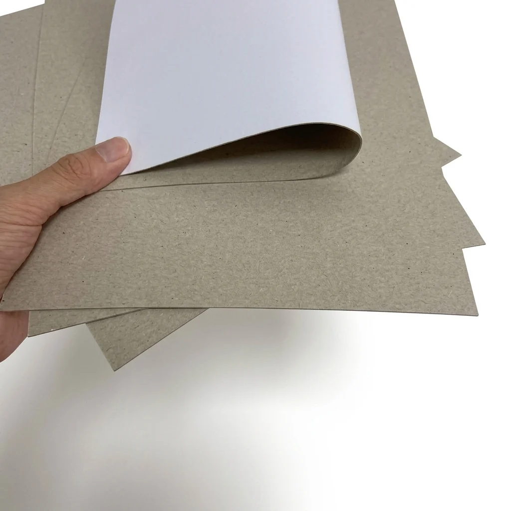 Hand bending CCNB paperboard to show stiffness and grey reverse