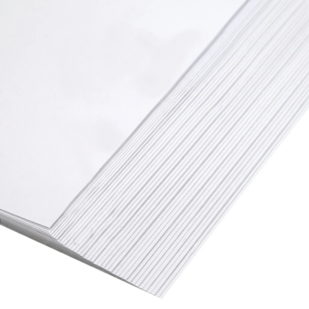 Stacked SBS C1S paperboard sheets showing board thickness