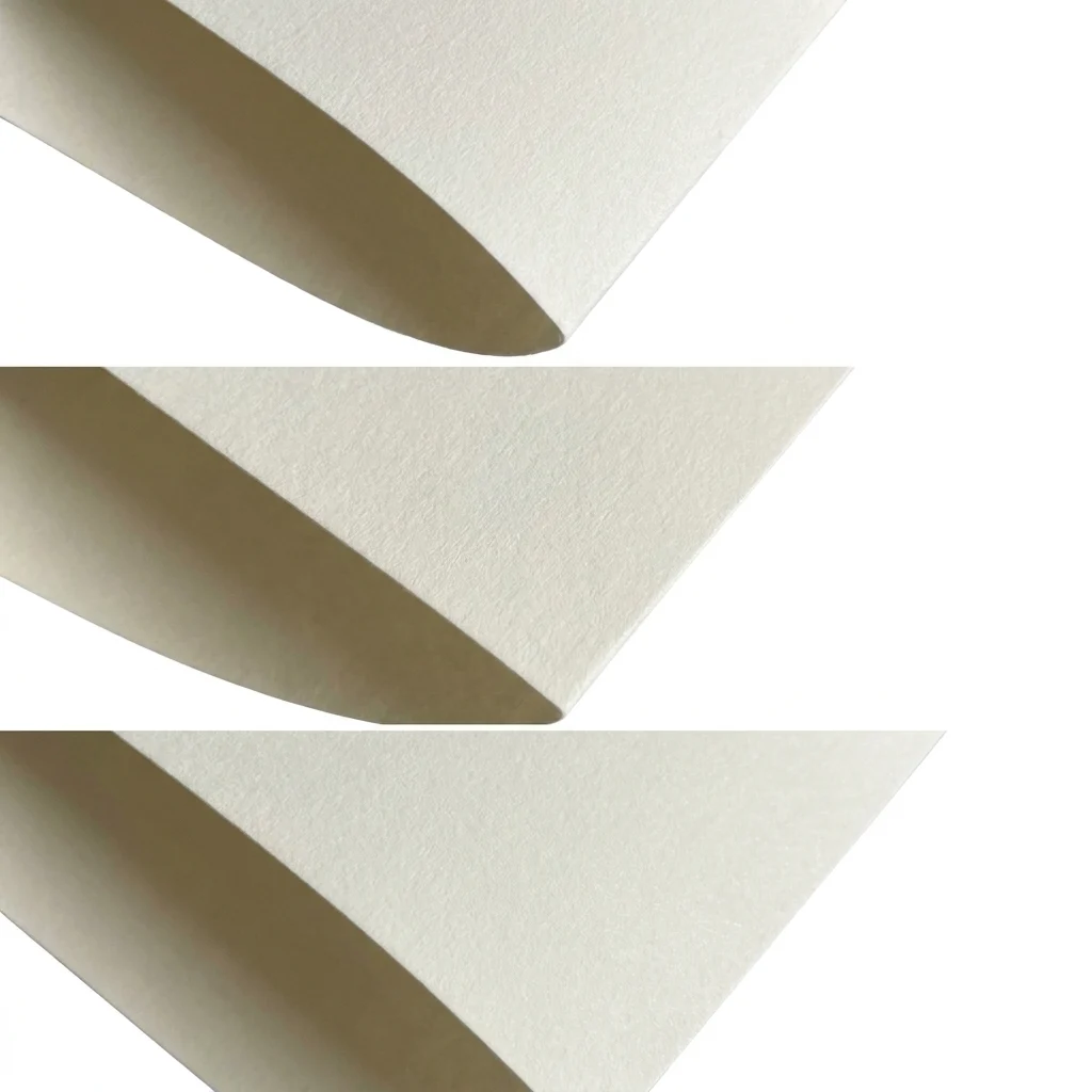 Folded uncoated woodfree paper samples showing thickness and flexibility