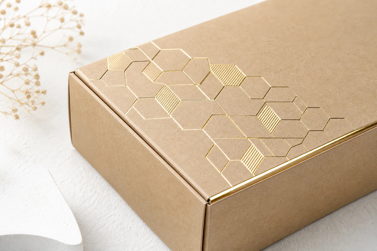 Foil stamping detail on custom packaging
