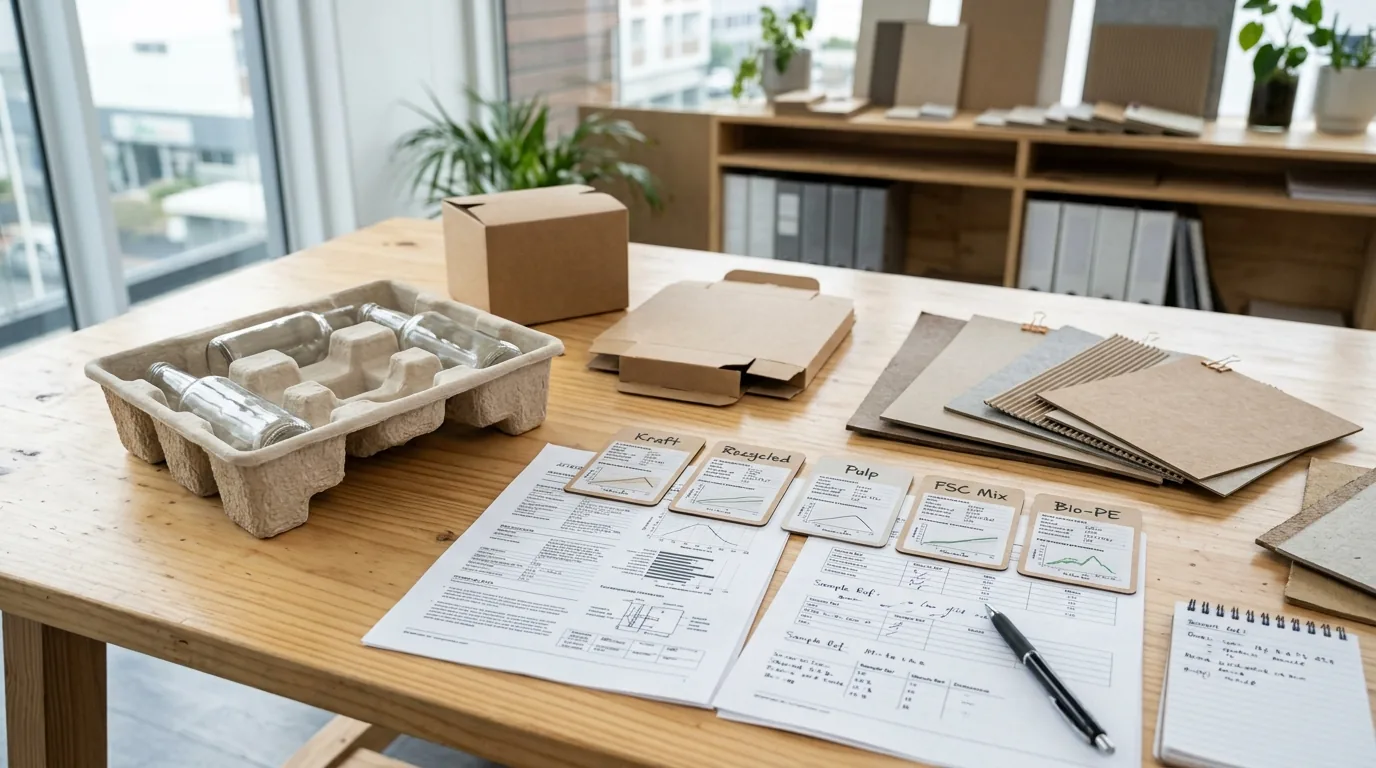 Sustainable packaging material review with kraft paperboard and supplier documents