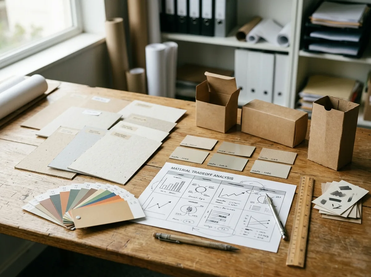 Paperboard material samples for sustainable packaging comparison