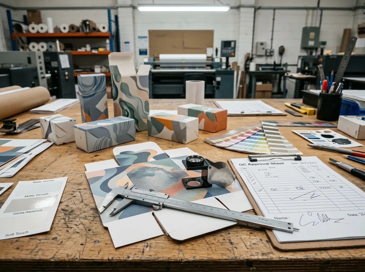 Print and finish control samples for custom paper box production