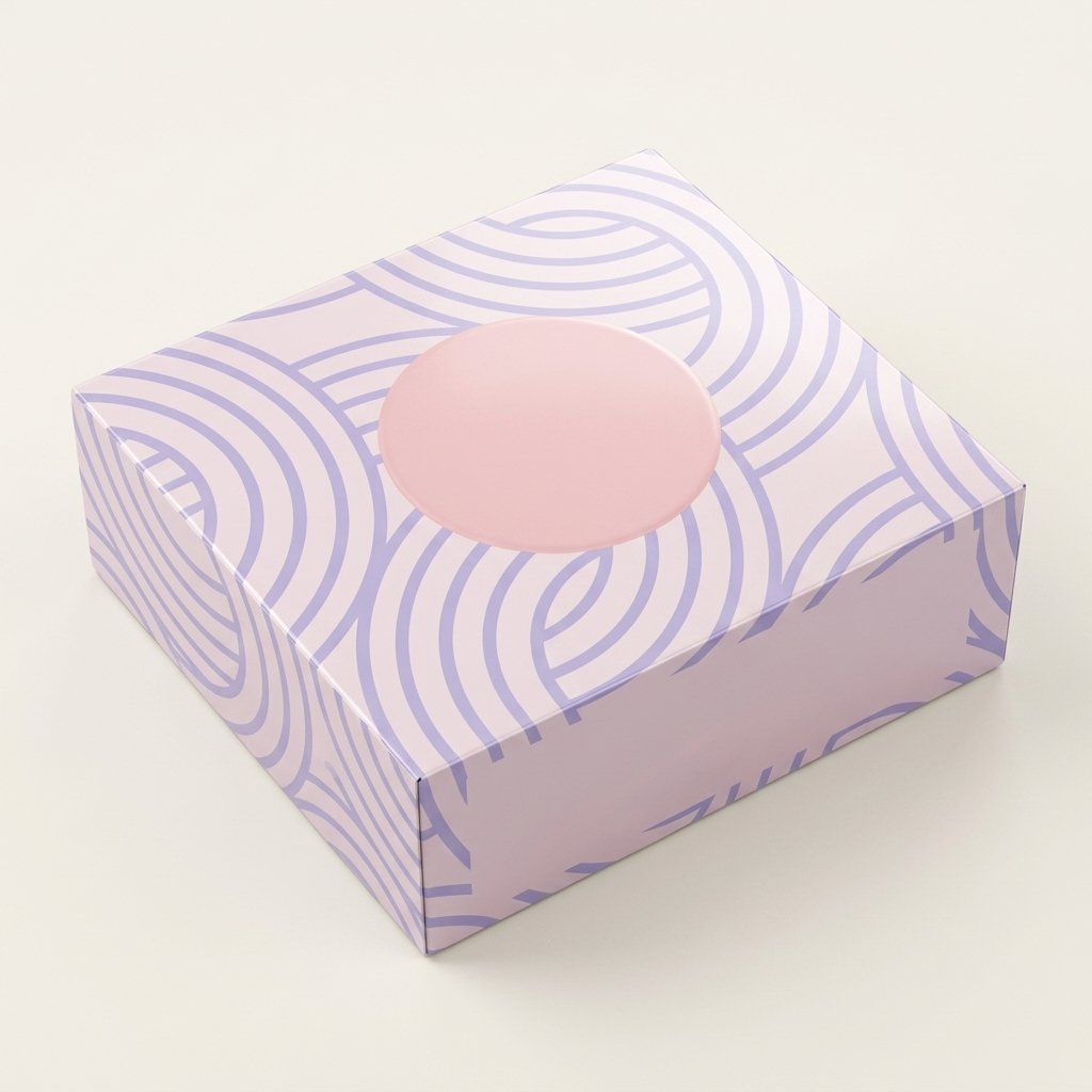 Custom bakery folding carton showing a large rectangular top window and folded side panels
